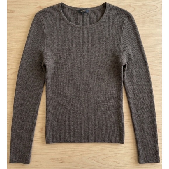 Quince Sweaters - Quince Sweater Womens Small Brown Featherweight‎ Cashmere Ribbed Crewneck Soft